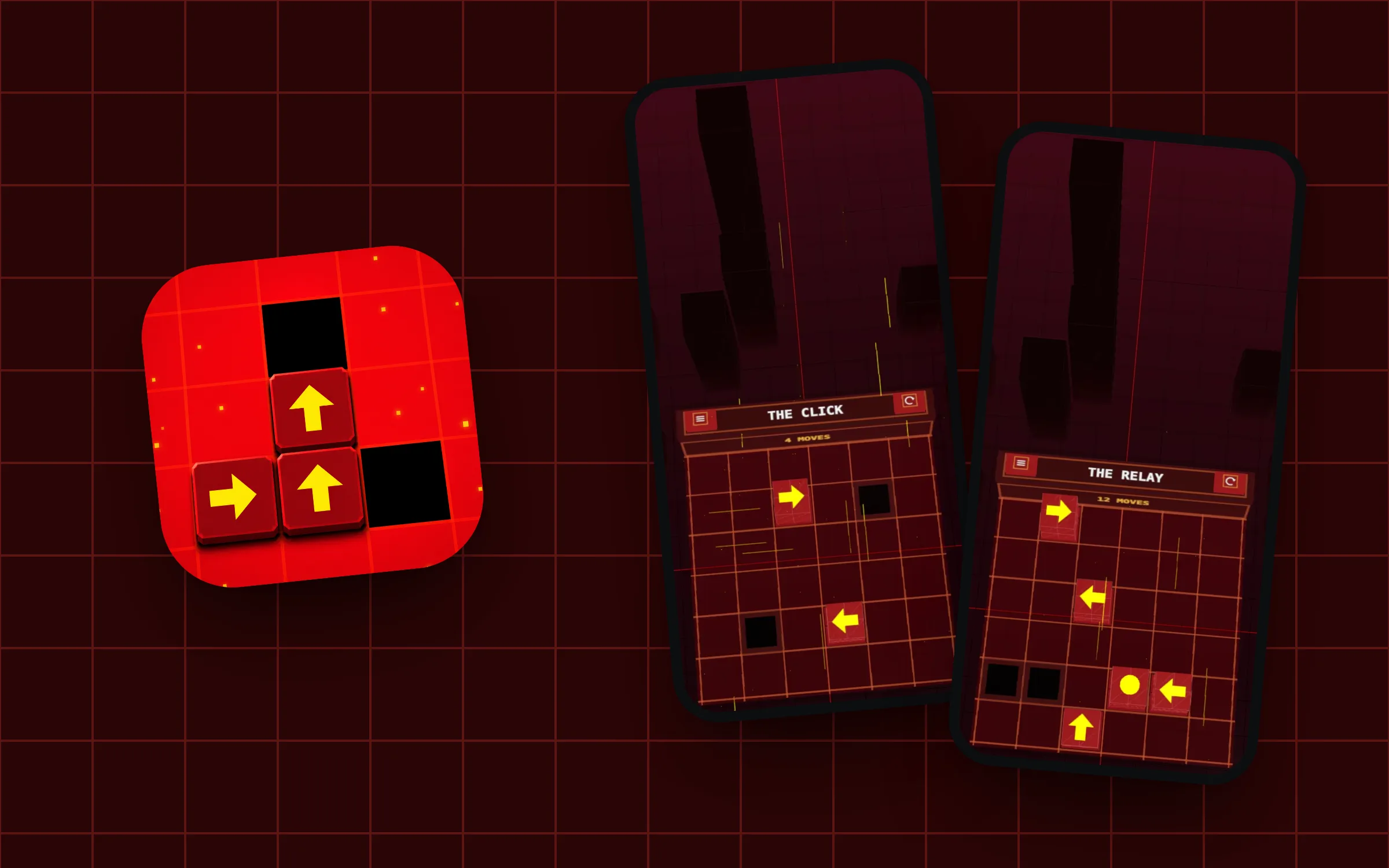 Push Puzzle’s arrow-tile icon on a red grid beside two puzzle boards.