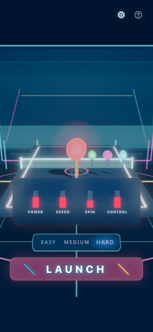 NEON PONG product interface. Distinct opponents and instant rematches build an arcade loop.