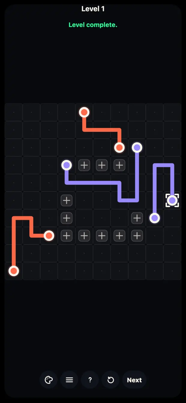 Stringline product interface. The core color-connection rule is visible immediately.